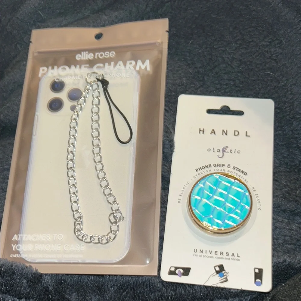 Phone Charm with Chain - Silver & Iridescent Phone Grip & Stand New